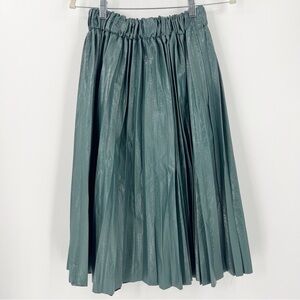 NWT Buru Faux Croc Pleated A-Line Skirt with Pockets XS/S Teal Spring Party